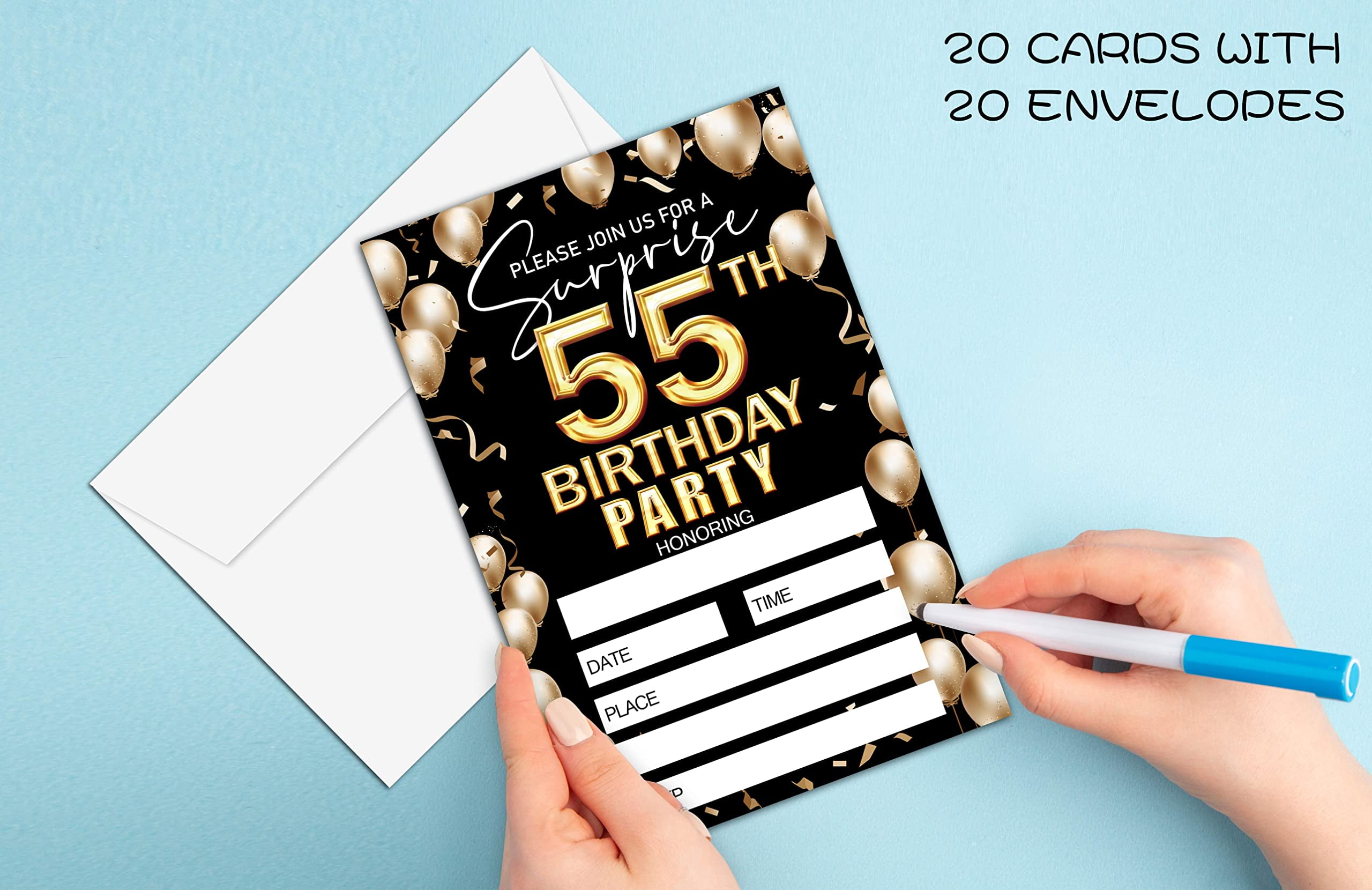 55th Birthday Invitation - Black And Gold Birthday Invite - Birthday Invite Ideas For Adult Woman and Man - 20 Fill-in Invitation Cards With 20 Envelopes -TH010 - Walmart.com
